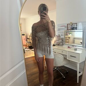 Edikted Tan Fringe Poncho Top